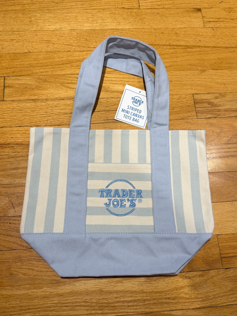 Trader Joe’s Striped Mini Canvas Tote in Blue & Cream - NEW WITH TAGS